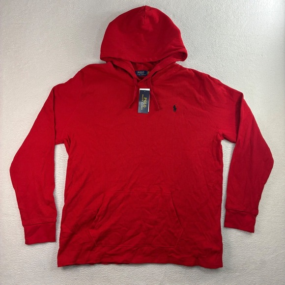 Polo Ralph Lauren Other - Polo Ralph Lauren Waffle Knit Hoodie Men 2XL Red Cotton Thermal Pullover NWT